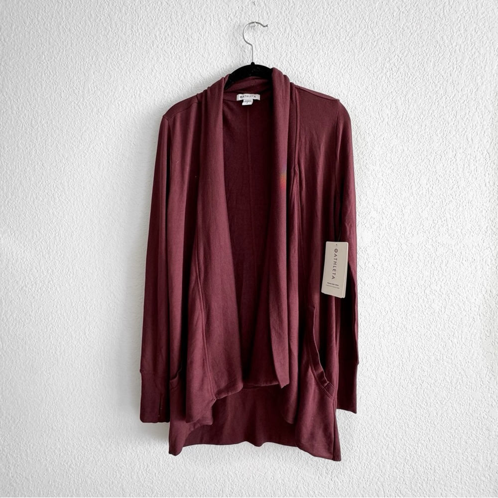 NWT Athleta Pranayama Restore cardigan Rib deep maroon purple wine Wrap small P